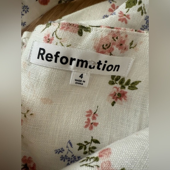 LIKE NEW Reformation 100% Linen Stanford Mini Dress White Floral Size 4 - Picture 6 of 12